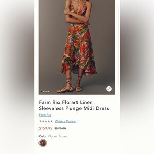 Farm Rio Florart Linen Sleeveless Plunge Midi Dress XL NWT